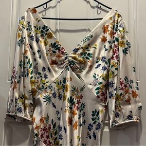 ABS Allen Schwartz Multicolor Floral Asymmetrical Silk Drape Dress 100% Viscose